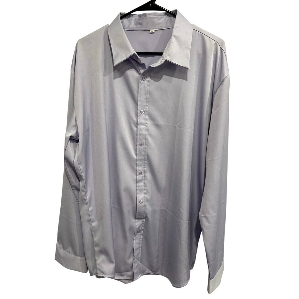 Mens Long Sleeve Lavender Button-Up Shirt Sz 3XL Polyester & Spandex